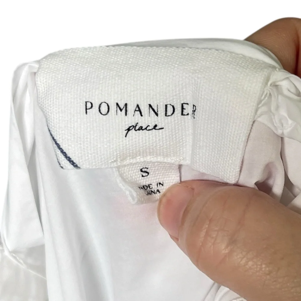 Pomander Place Tuckernuck White Poplin Bow Puff Sleeve Blouse Size Small S